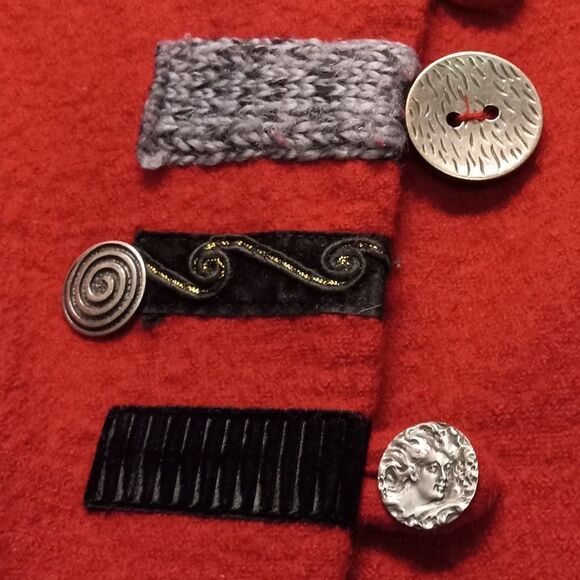 Carson Red Boiled Wool Artisan Multi-Size/Design Buttons Women's Large Jacket - Picture 4 of 14